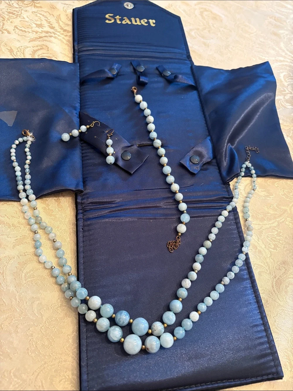 Stauer Light Blue Graduated Bead Necklace and Earring Set